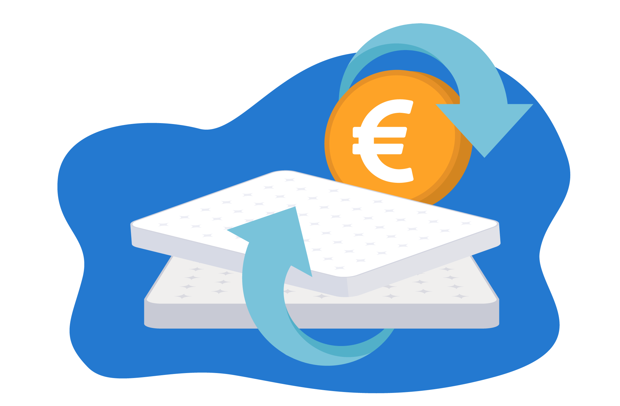 Ilustração de colchão e símbolo de euro com setas